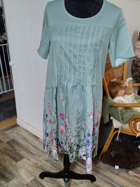 Green Dress with Floral Garden Design